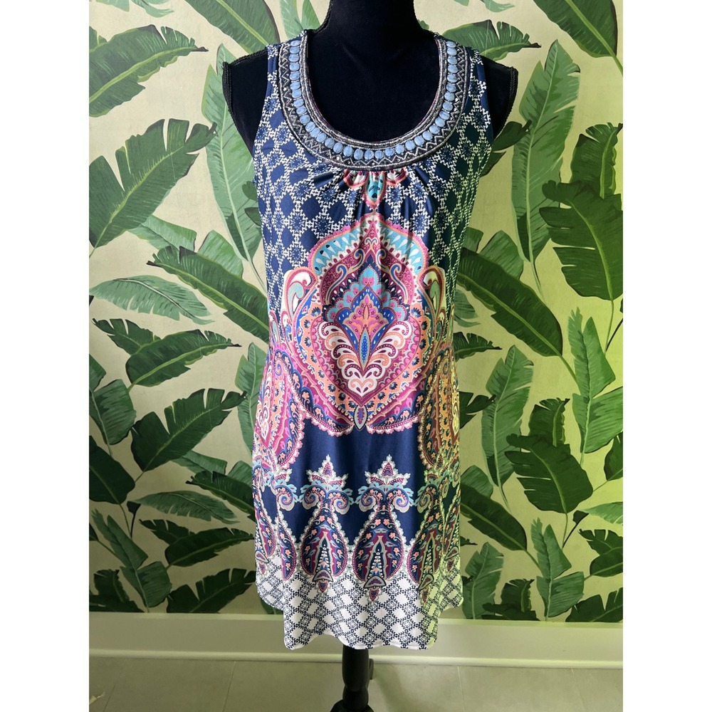 NY Collection Paisley Sheath Dress Womens XS Blue